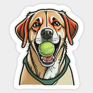 Labrador dog biting tennis ball in his mouth Sticker